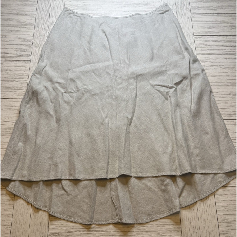 Context Midi Linen Skirt Women Size 10 TanZip High Low Lightweight Coastal Skirt